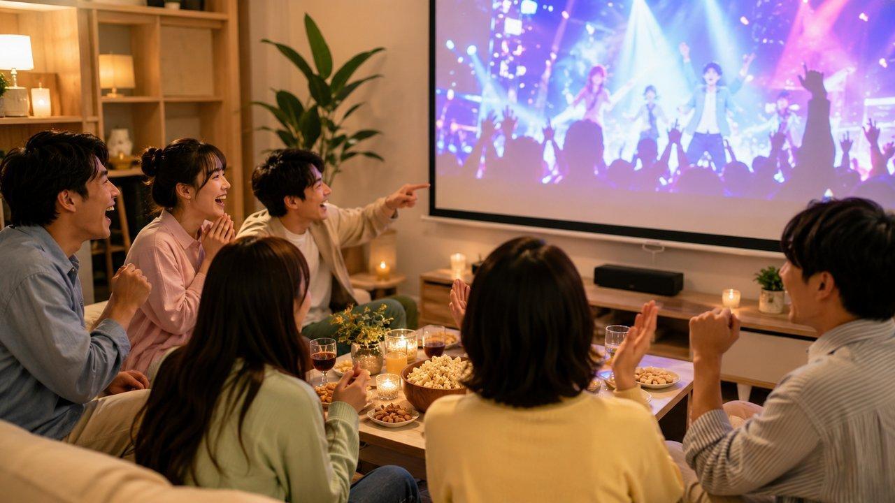 ライブ映像を見て盛り上がる