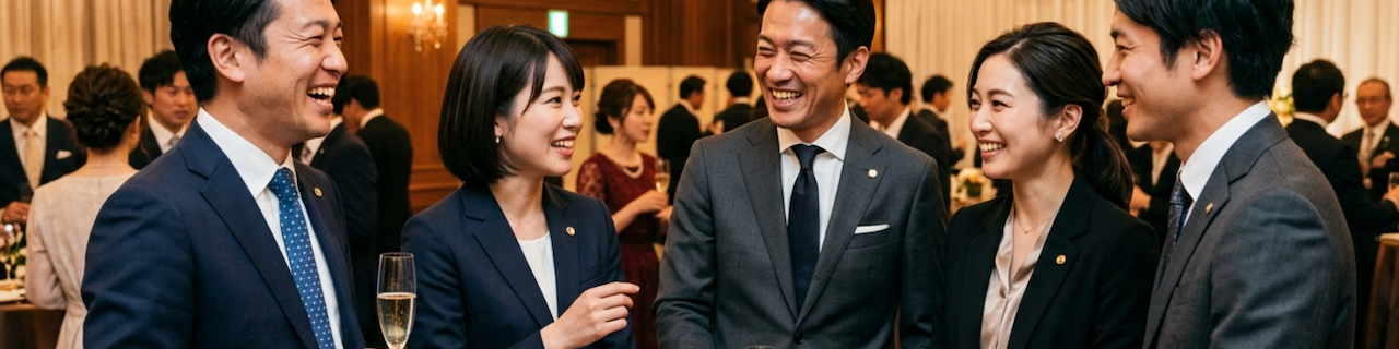 祝賀会で談笑する様子